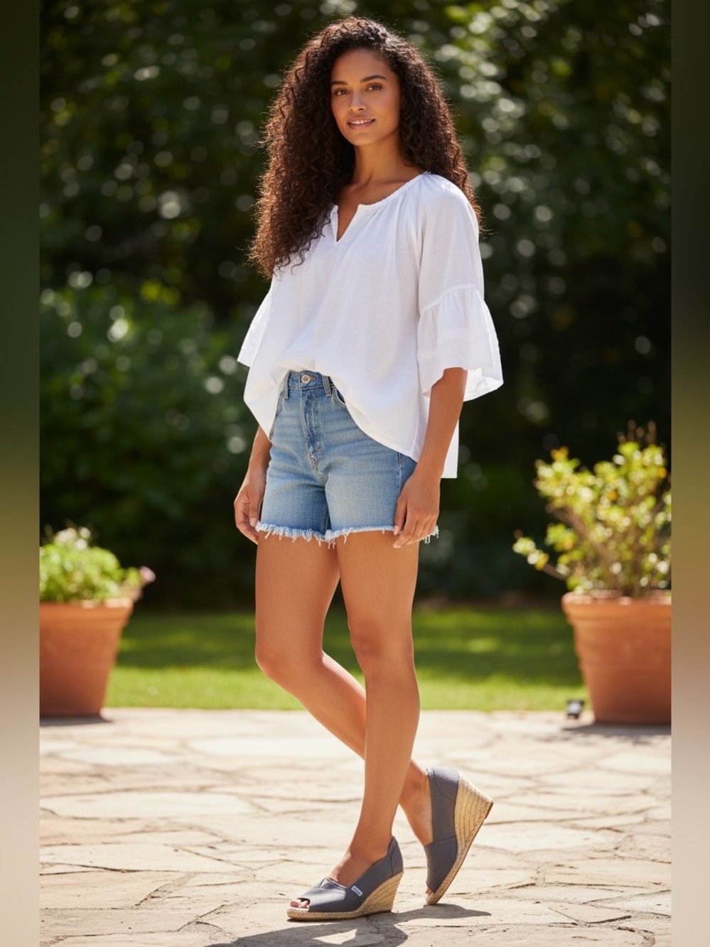 Toms Gray Wedge Espadrilles with Jute Heel